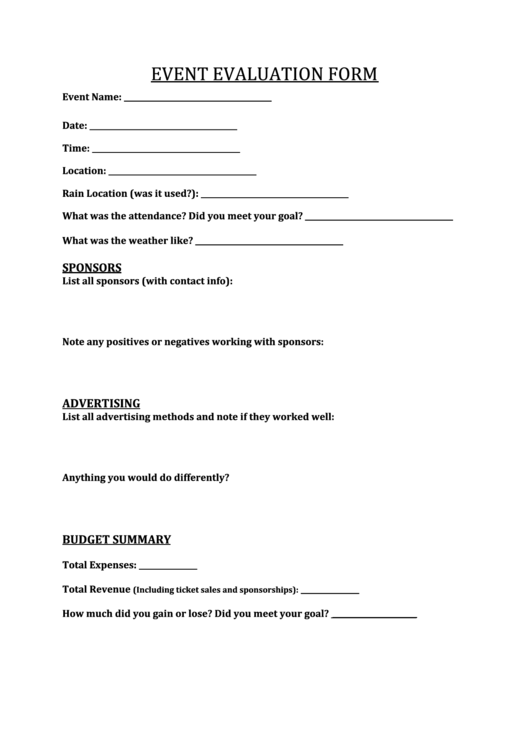 Event Evaluation Form Printable pdf