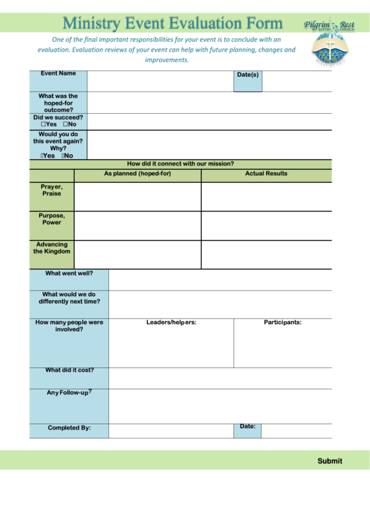 Ministry Event Evaluation Form