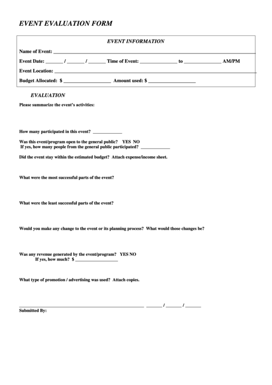 Event Evaluation Form Printable pdf