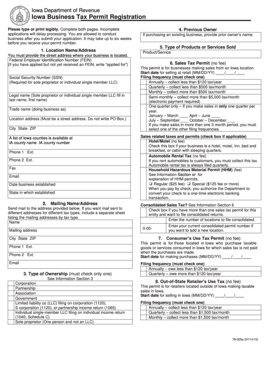 Iowa Department Of Revenue - Iowa Business Tax Permit Registration Printable pdf