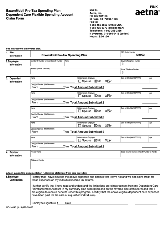 Fillable Form Gc-14046 - Dependent Care Flexible Spending Account Claim Form Printable pdf
