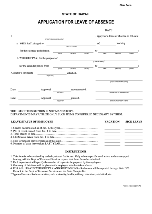 Fillable Application For Leave Of Absence Printable pdf