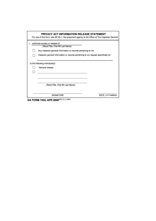 Fillable Privacy Act Information Release Statement Printable pdf