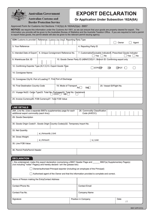 Export Declaration Form Printable pdf