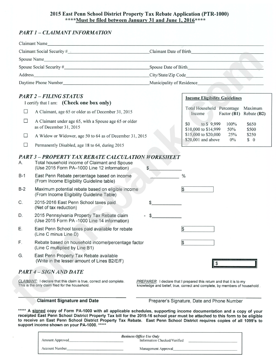 Property Tax Rebate Application printable pdf download