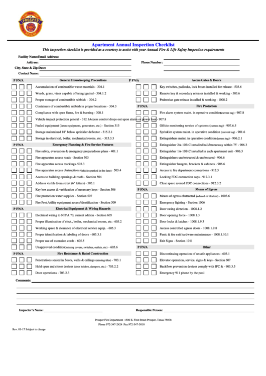 Apartment Annual Inspection Checklist
