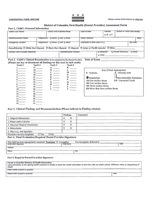 Oral Health Assessment Form Printable pdf