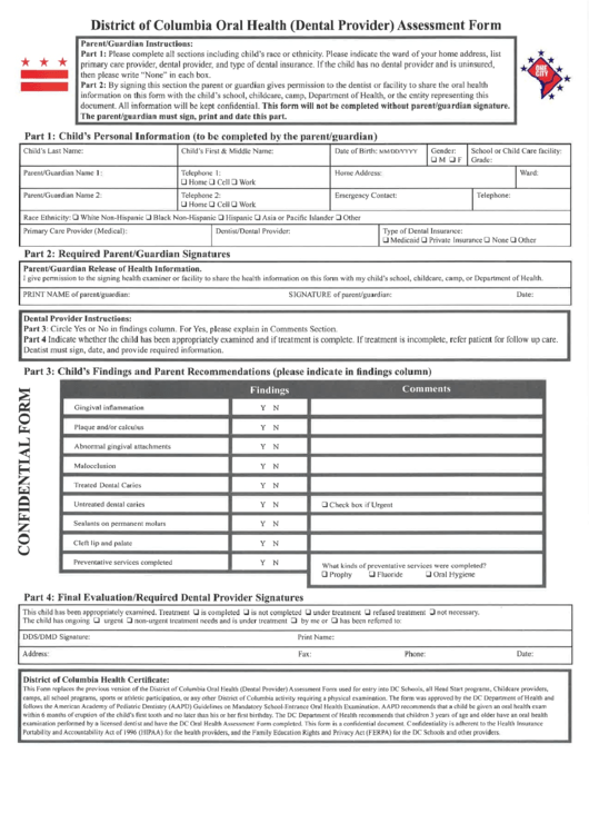 Oral Health Assessment Printable pdf