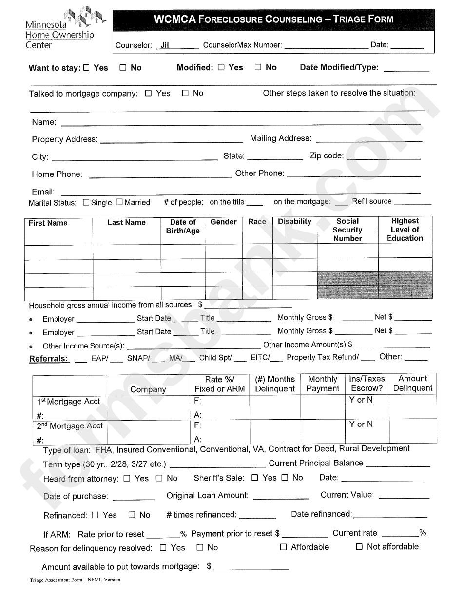 Foreclosure Counselling Triage Form Printable Pdf Download