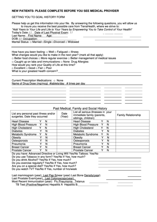 Getting You To Goal History Form Printable pdf