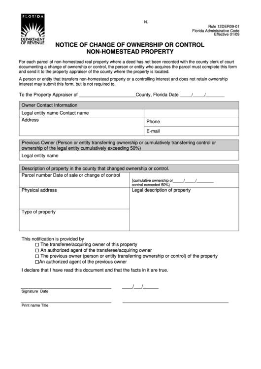 Notice Of Change Of Ownership Or Control Form Printable pdf