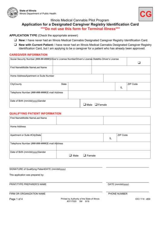Application For A Designated Caregiver Registry Identification Card Printable pdf