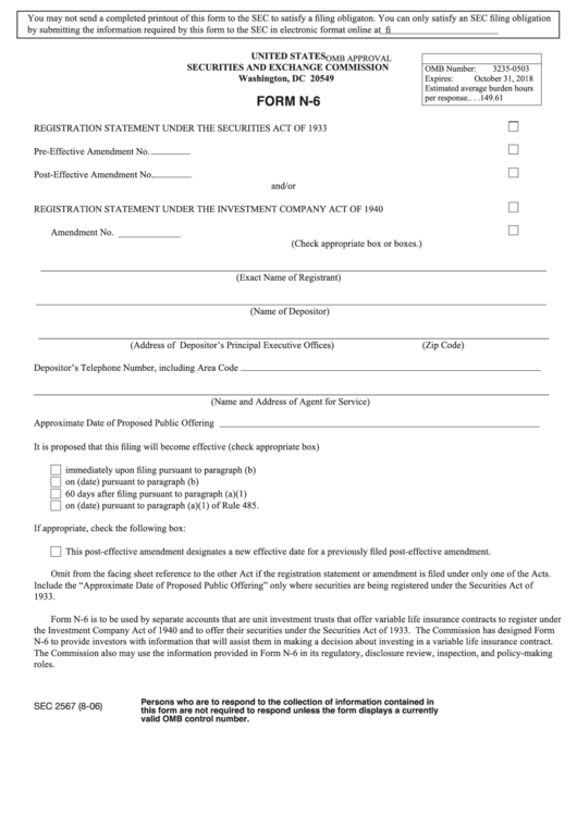 Form N-6 - United States Securities And Exchange Commission Printable pdf