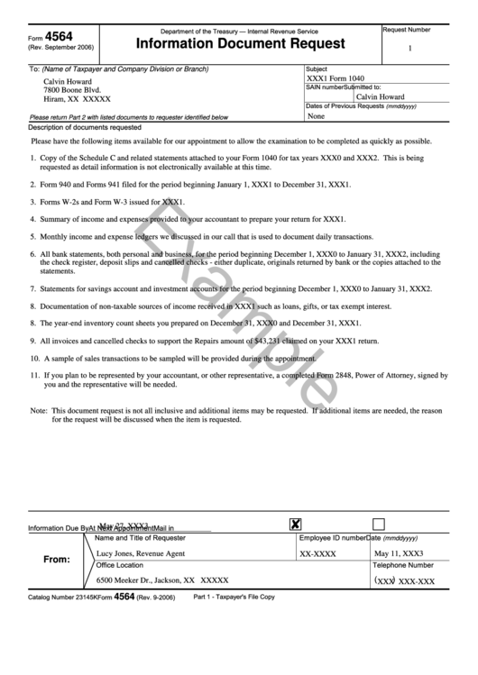 Form 4564 (2006) Information Document Request Printable pdf
