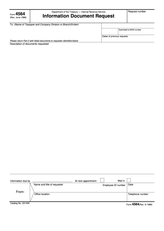 Fillable Form 4564 (1988) Information Document Request Printable pdf