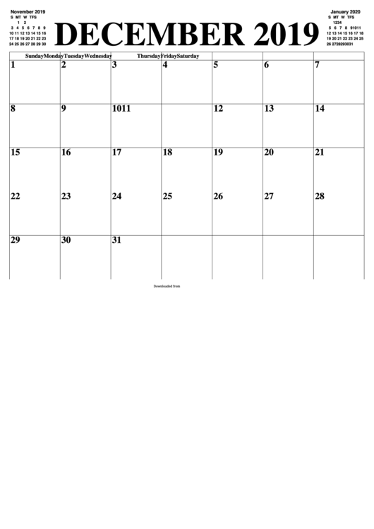 December 2019 Calendar Template Printable pdf