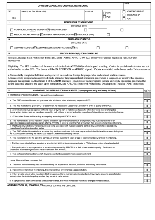 Officer Candidate Counseling Record Printable pdf