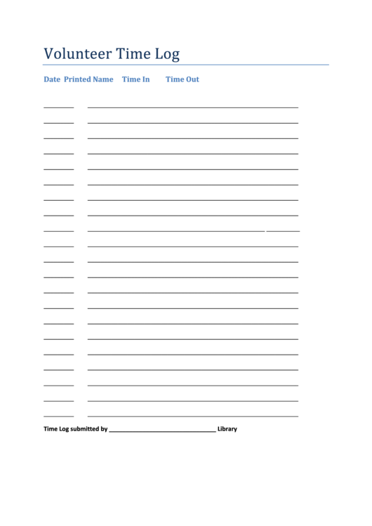 Volunteer Time Log Template Printable pdf