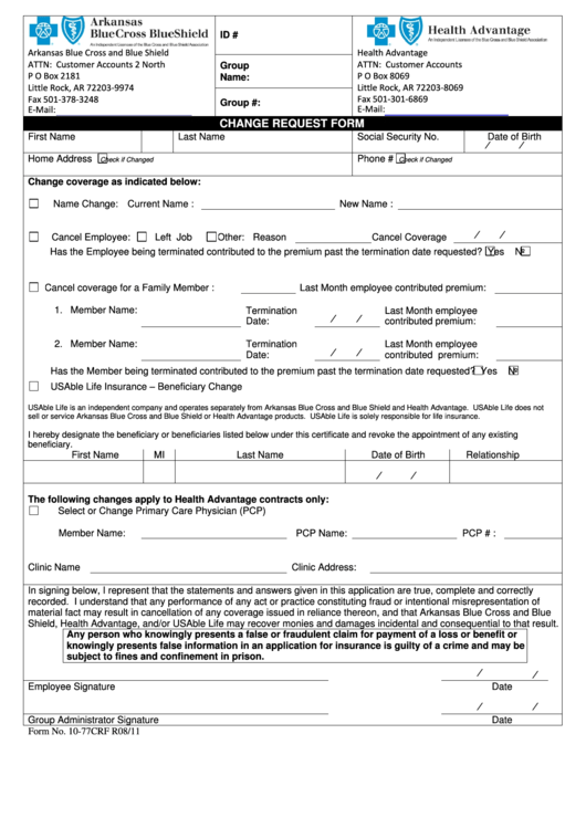 Form 10-77crf - Change Request Form Printable pdf