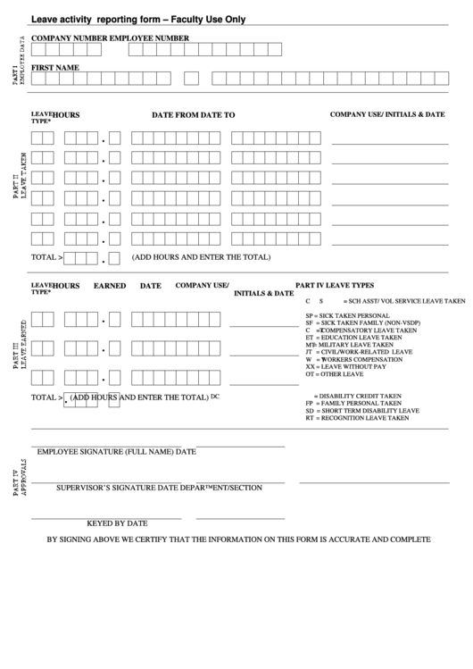 Leave Activity Reporting Form Printable pdf