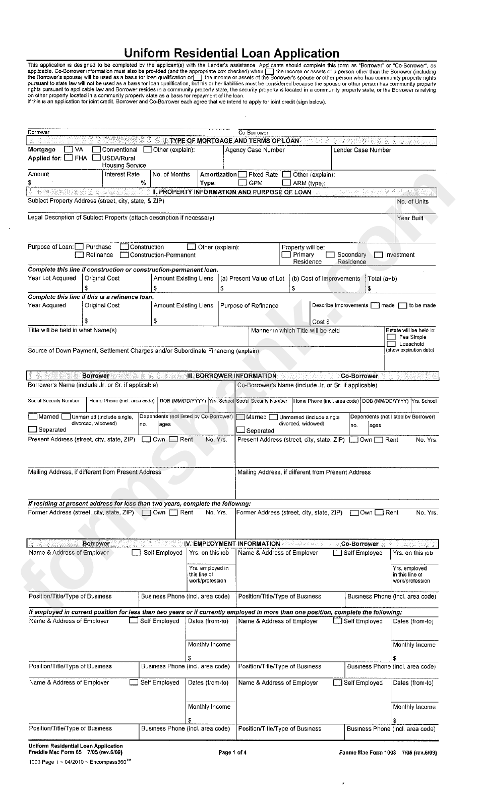 Freddie Mac Form 65 - Uniform Residential Loan Application