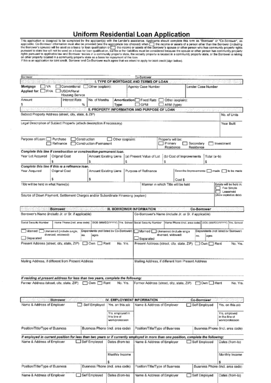 Freddie Mac Form 65 - Uniform Residential Loan Application Printable pdf