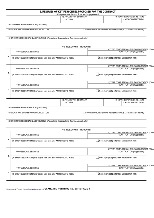 E. Resumes Of Key Personnel Proposed For This Contract Printable pdf