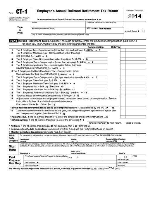 Fillable Form Ct-1 - Employer'S Annual Railroad Retirement Tax Return ...