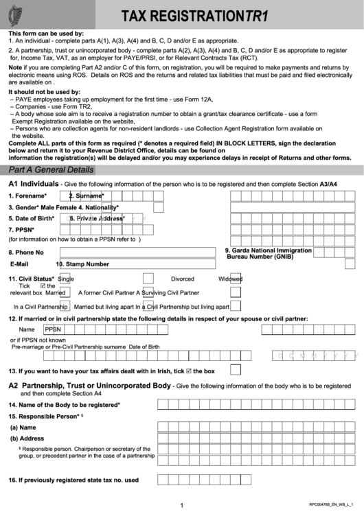 Form Tr1 - Tax Registration