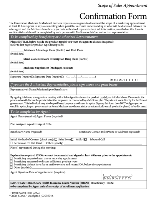Scope Of Sales Appointment Confirmation Form - Centers For Medicare & Medicaid Services