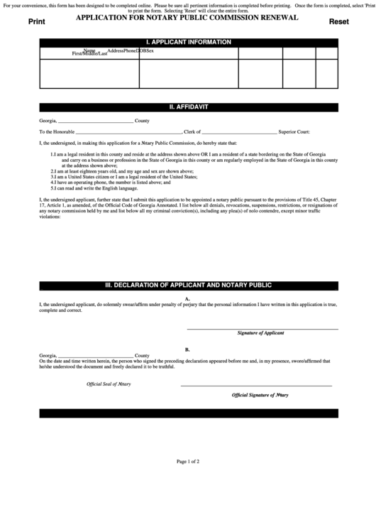 Fillable Application For Notary Public Commission Renewal Form Printable pdf