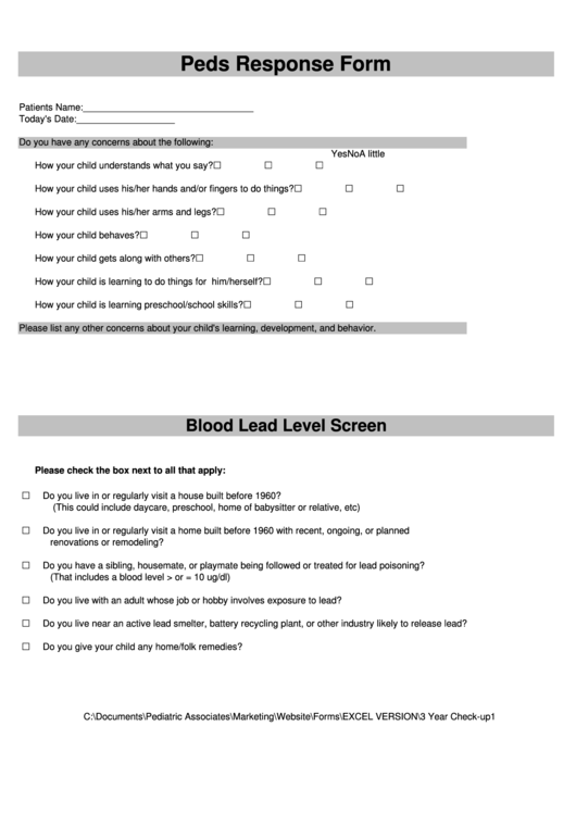 Peds Response Form Printable pdf