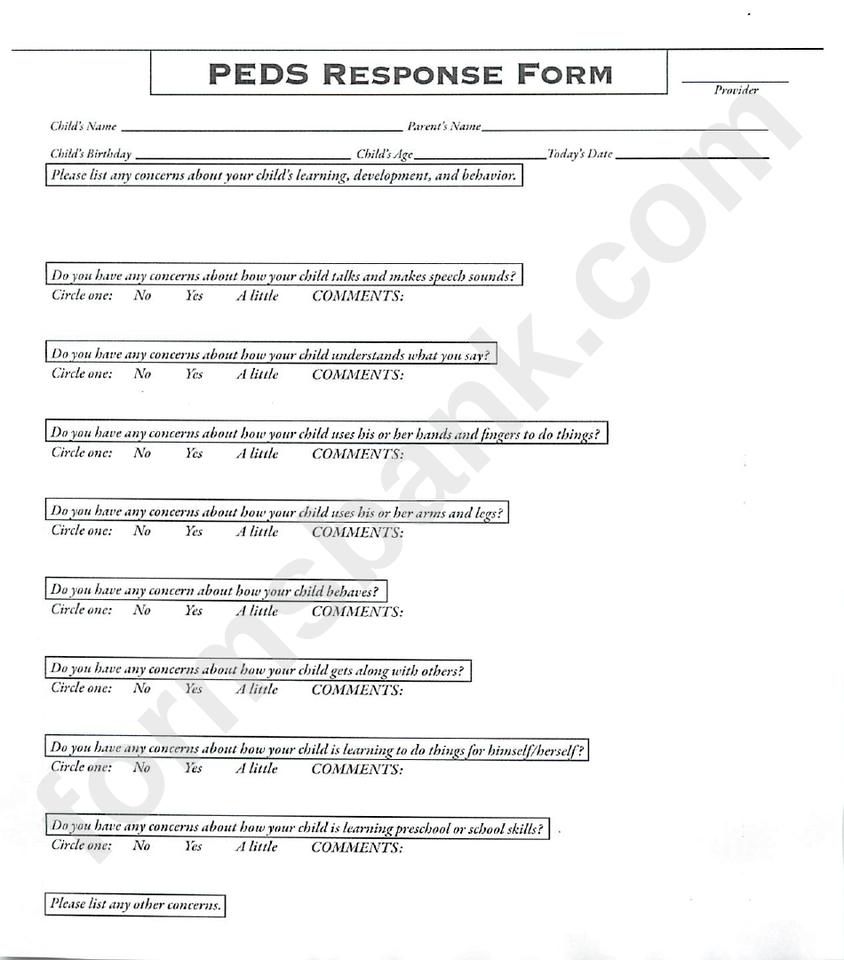 Peds Response Form