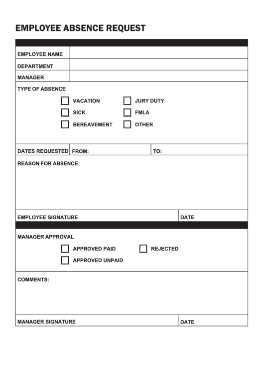 Fillable Employee Absence Request Printable pdf