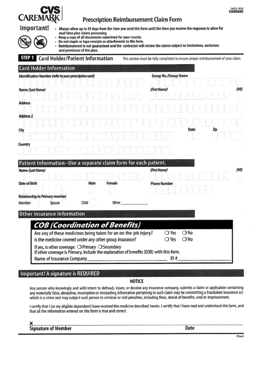 Prescription Reimbursement Claim Form Printable pdf