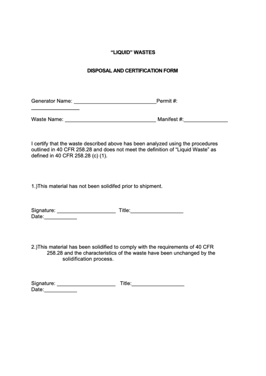 Disposal And Certification Form Printable pdf