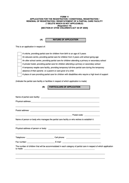 Form 11, Application For Registration, Conditional Registration, Renewal Of Registration Printable pdf