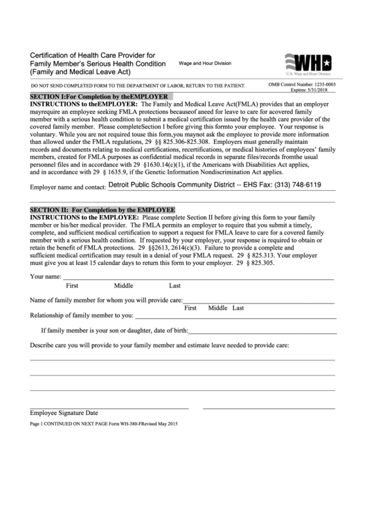 Form Wh-380-F - Certification Of Health Care Provider For Family Member