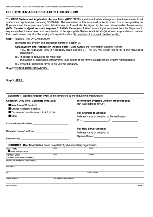 Cdss System And Application Access Form Printable pdf