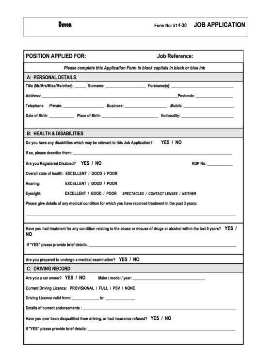 blank job application form printable pdf download