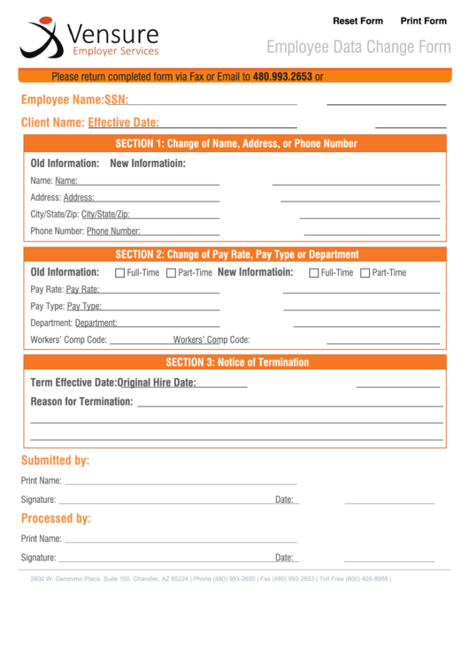 Fillable Employee Data Change Form Printable pdf