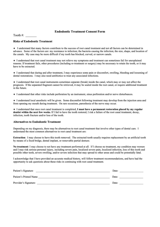 Endodontic Treatment Consent Form Printable pdf