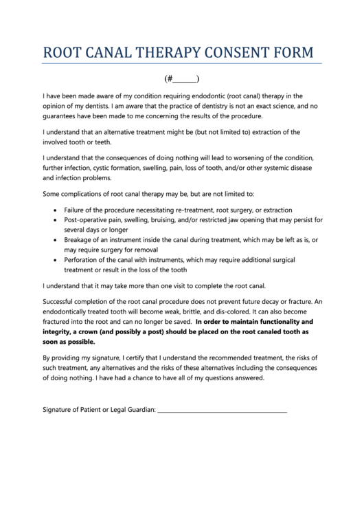 Root Canal Therapy Consent Form