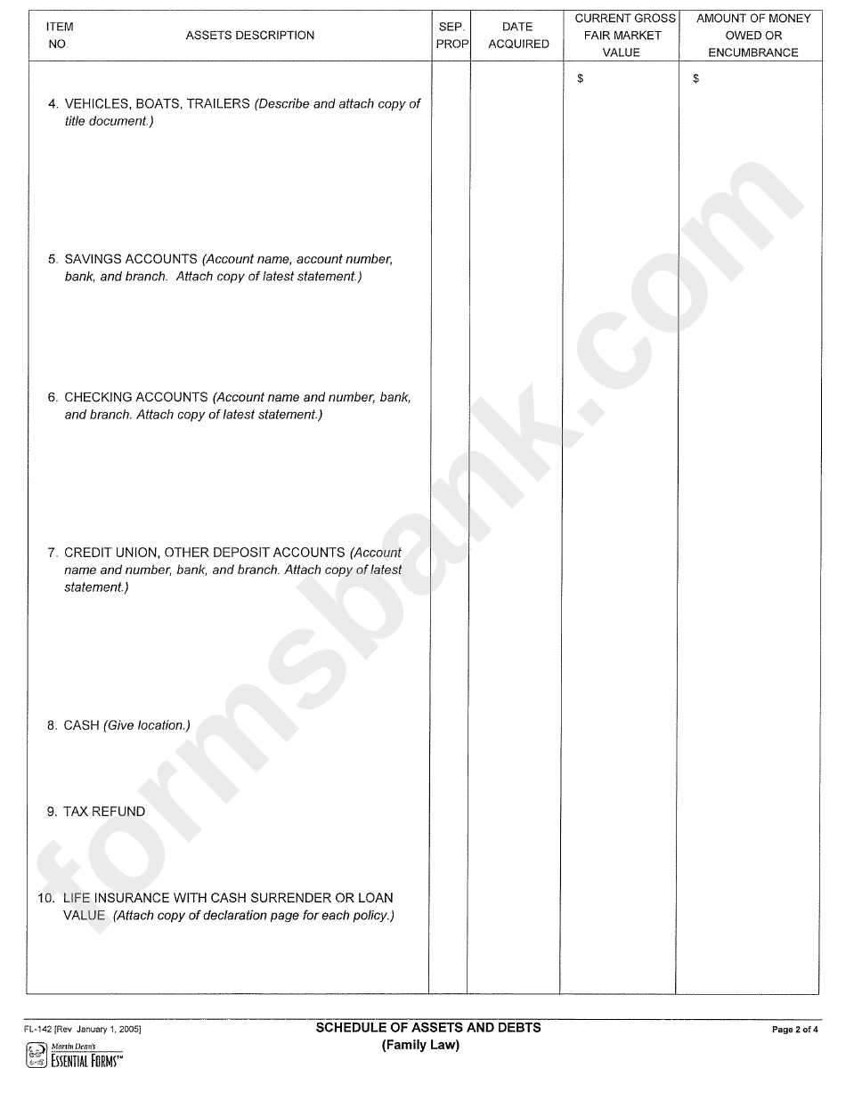 Fl-142 - Schedule Of Assets And Debts