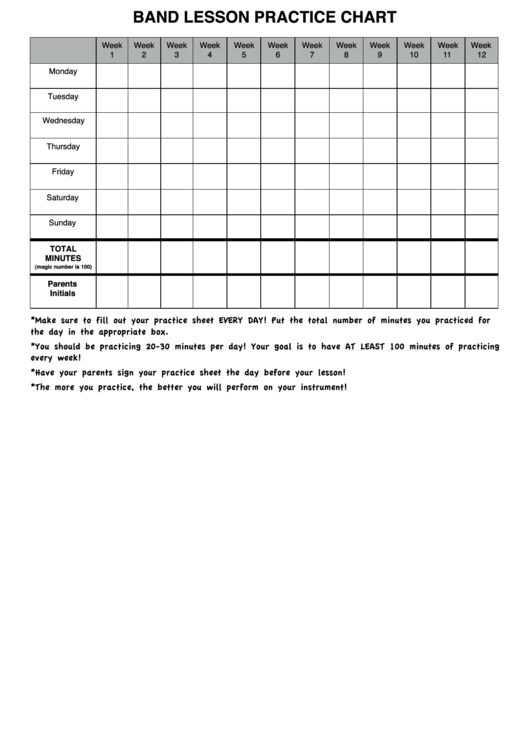 Band Lesson Practice Chart Printable pdf