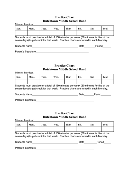 Practice Chart - Dutchtown Middle School Band Printable pdf