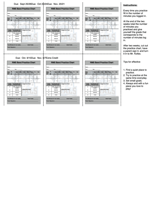 Rms Band Practice Chart Printable pdf