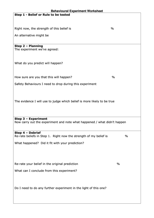 Behavioural Experiment Worksheet printable pdf download