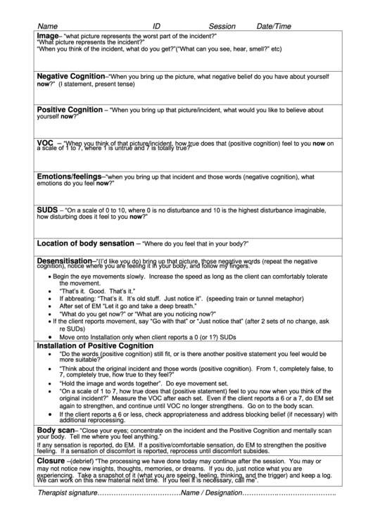 Emdr Prompt Sheet Printable pdf