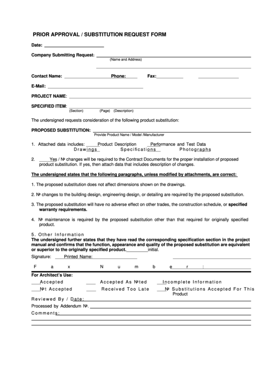 Prior Approval / Substitution Request Form Printable pdf